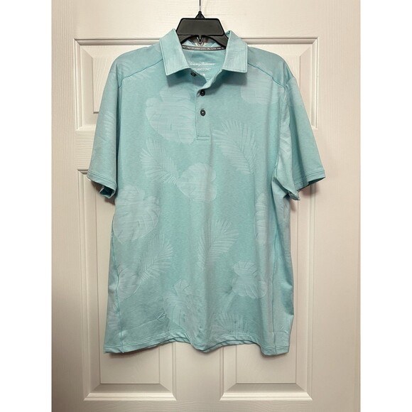 Size M Tommy Bahama Palm Coast Delray Frond IslandZone Polo Hummingbird Blue NEW - Picture 1 of 3